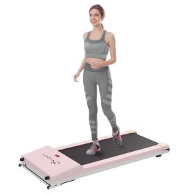 Soozier Under Desk Treadmill, Portable Walking Pad with Foldable Wheels, Remote Control, LED Display, 264 lbs Weight Capacity, Pink