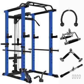 Blue Multi-functional Power Cage, Home Adjustable Pullup Squat Rack 1000Lbs Capacity Comprehensive Fitness Barbell Rack