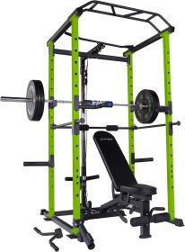 100lb Green Home Gym Set Multi-functional Power Cage, Home Adjustable Pullup Squat Rack 1000Lbs Capacity Comprehensive Fitness Barbell Rack