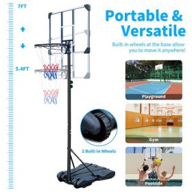 Basketball Stand, Suitable For Indoor And Outdoor Use, Adjustable From 5.6-7 Feet, 32 Inch Backboard With Wheels (Color: Black)