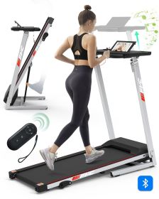 FYC Folding Treadmill for Home with Desk - 2.5HP Compact Electric Treadmill for Running and Walking Foldable Portable Running Machine for Small S (Color: Silver)