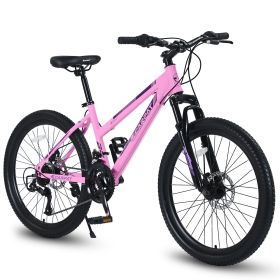 S24103 24 inch Mountain Bike for Teenagers Girls Women, Shimano 21 Speeds with Dual Disc Brakes and 100mm Front Suspension, White/Pink (Color: as Pic)