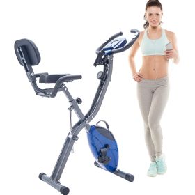 Folding Exercise Bike, Fitness Upright and Recumbent X-Bike with 16-Level Adjustable Resistance, Arm Bands and Backrest (Color: as Pic)