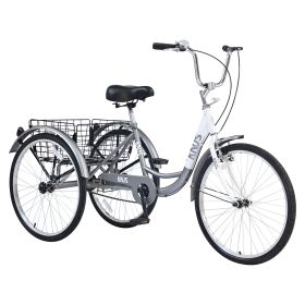 Adult Tricycle Trikes,3-Wheel Bikes,24 Inch Wheels Cruiser Bicycles with Large Shopping Basket for Women and Men (Color: as Pic)