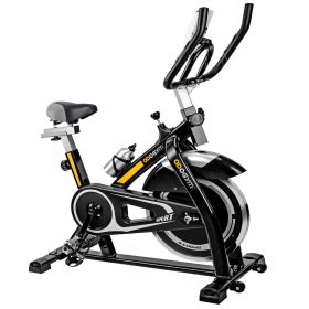 Indoor Stationary Cycling Exercise Bike with Phone Bracket Heavy Flywheel and LCD Monitor Home Gym (Color: yellow)