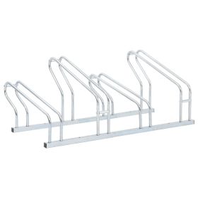 Bicycle Stand for 4 Bikes Floor Freestanding Galvanized Steel (Color: Silver)