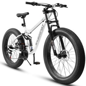 A26309 26 inch Mountain Bike,Full-Suspension 21 Speeds Drivetrain with Disc-Brake MTB Bicycle, 26*4" Fat tire Bike for Men (Color: as Pic)