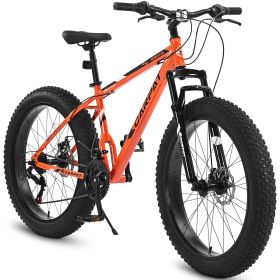 S26109 Elecony 26 Inch Fat Tire Bike Adult/Youth Full Shimano 21 Speed Mountain Bike, Dual Disc Brake, High-Carbon Steel Frame, Front Suspension (Color: as Pic)