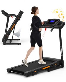 Foldable Treadmill with Incline, Folding Treadmill for Home Electric Treadmill Workout Running Machine, Handrail Controls Speed, Pulse Monitor,AP (Color: as Pic)