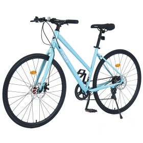 7 Speed Hybrid bike Disc Brake 700C Road Bike For men women's City Bicycle (Color: as Pic)